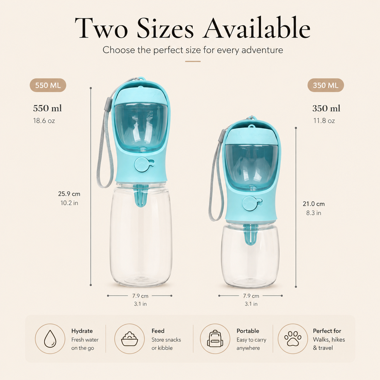 Portable Dog Water Bottle with Food Dispenser – Leak-Proof Travel Bottle for Pets