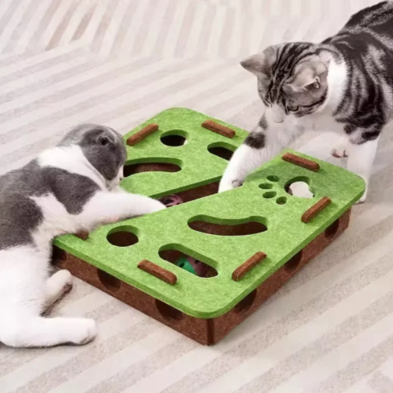 Interactive Cat Puzzle Maze Toy – Felt Box with Bell Ball for Indoor Cats